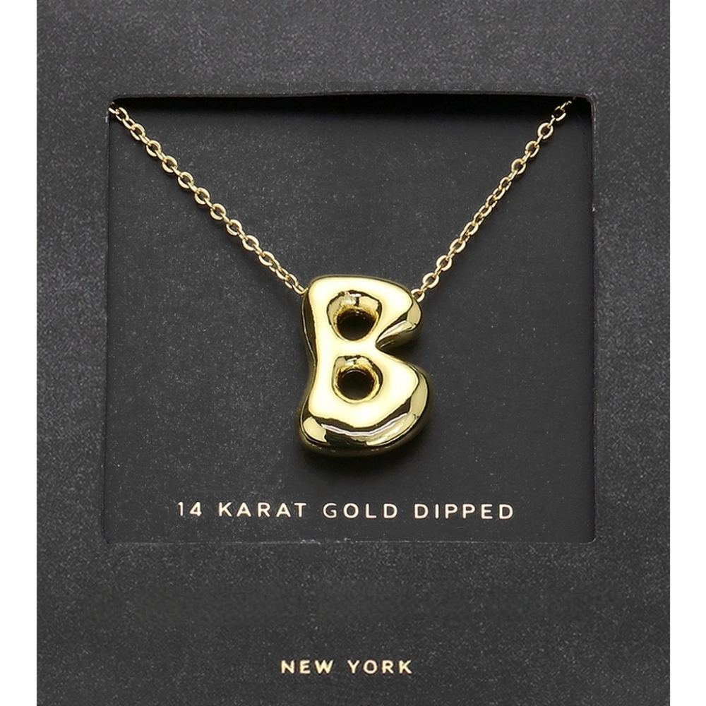 Gold "B" Bubble Monogram Pendant Chain Necklace Initial Charm 3D Casual